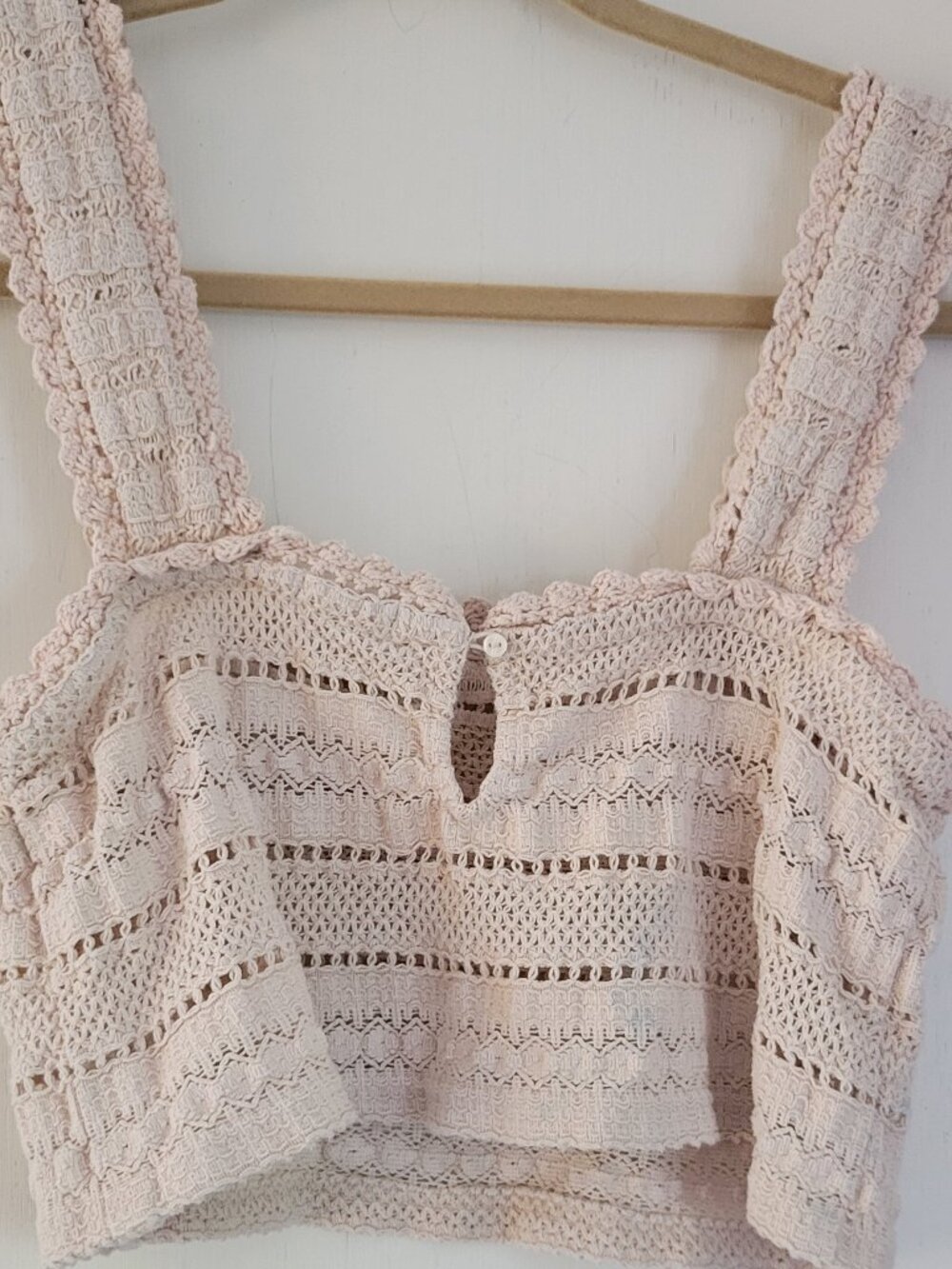 Aerie Crochet Striped Crop Tank Top Blush Cream Boho Festival sz S/P - Picture 3 of 11